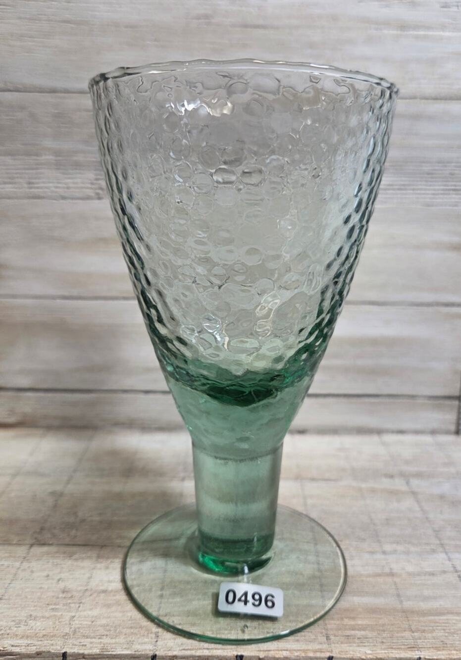 Green Textured Water Goblet Art Glass Stemmed Drinking Glass 7" Unbranded